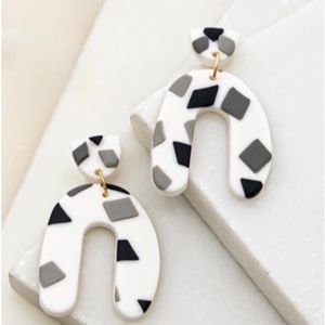 White Black and Gray Polymer Clay Arch Earrings